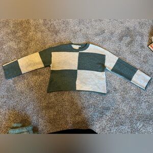 Z Supply Green and Cream Block Sweater